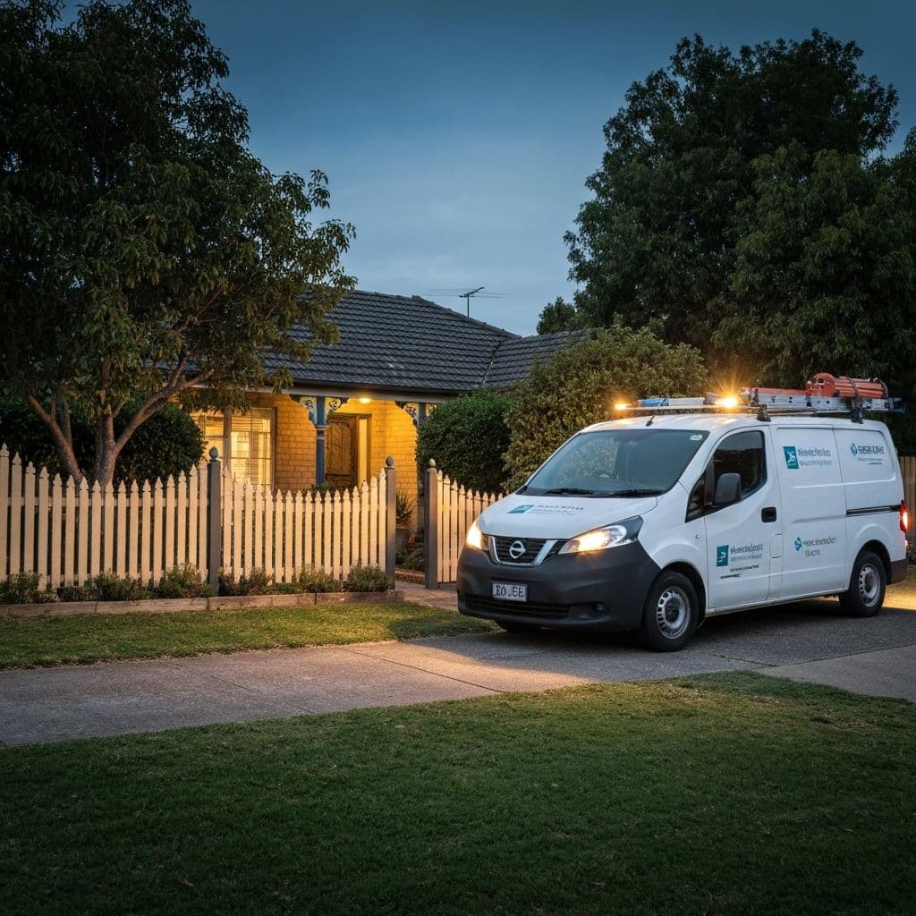 Electrician van at suburban home for emergency call