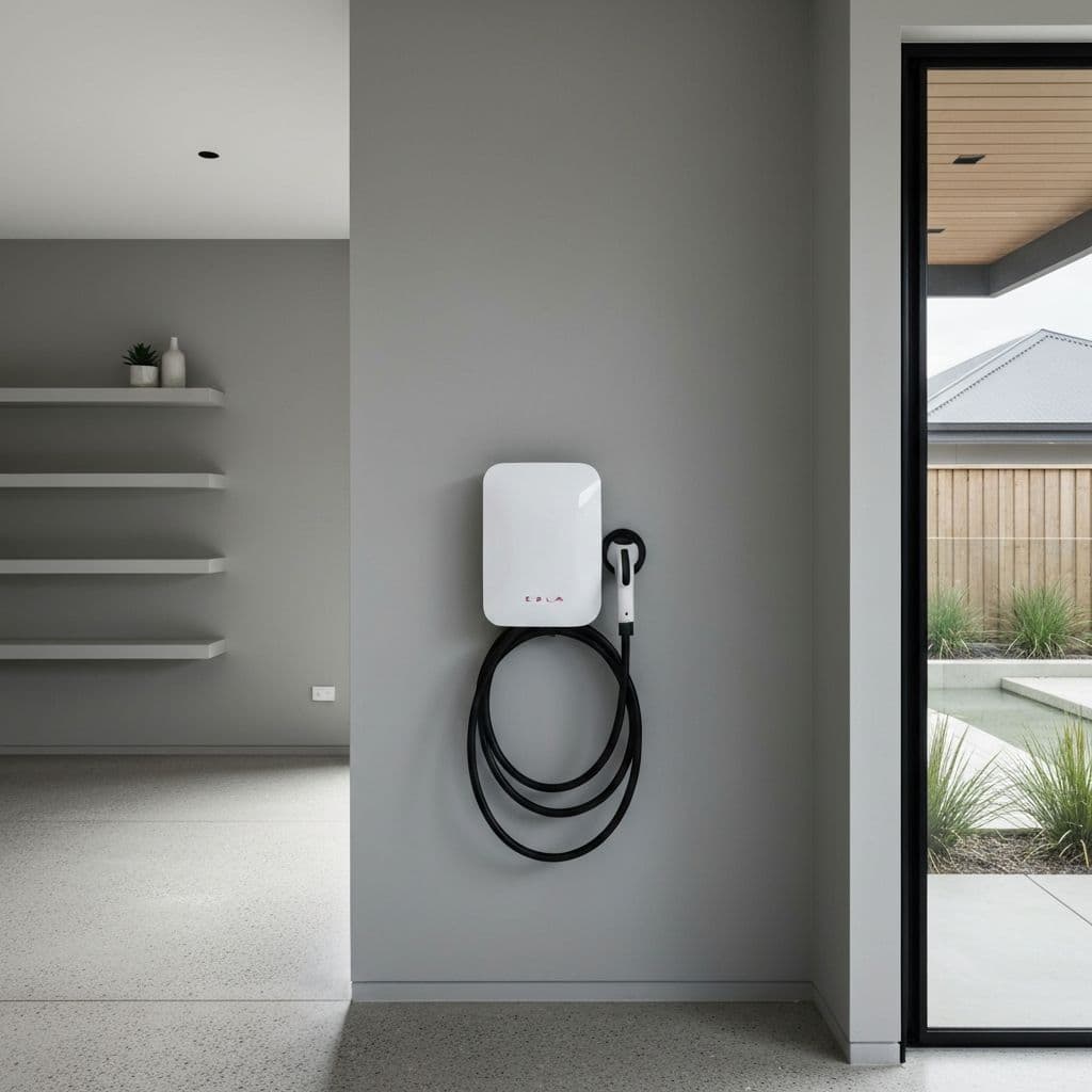 EV charger mounted on garage wall