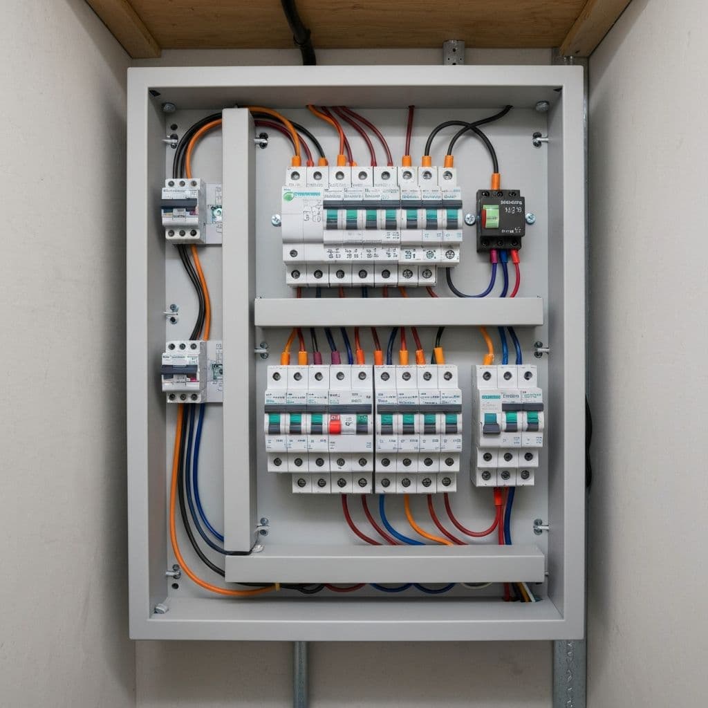 Modern switchboard with safety switches and circuit breakers
