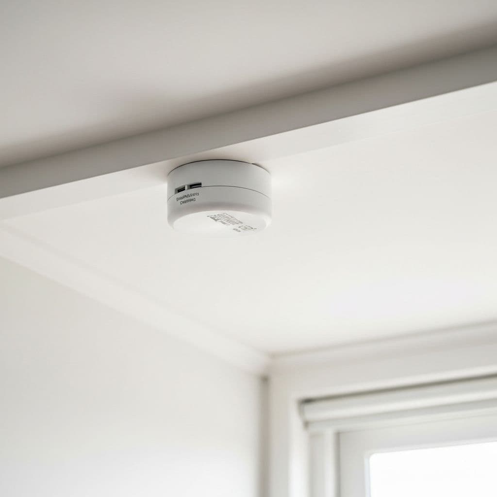 Hard-wired smoke alarm installed on ceiling